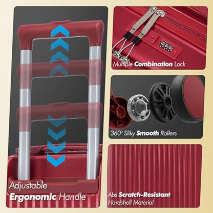 22 Inch Carry on Luggage for Business & Travel-Black (Red) - color: Red