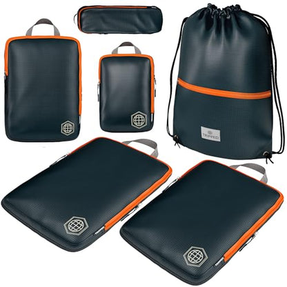TRIPPED Travel Gear Extra Large Compression Packing Cubes 6-Piece Set - color: Grey/Orange