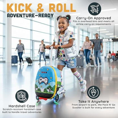 Kids Ride-On Scooter Luggage, Carry-On Suitcase, Ages 4+ - style: Gamer