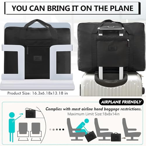 1 Pcs Travel Foldable Bag, Travel Duffel Bags, Lightweight Bag (Black) - color: Black