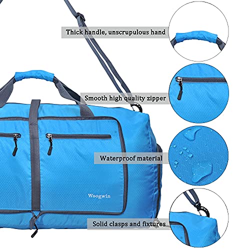 Woogwin Travel Duffel Bag Large Foldable Waterproof Overnight Bag for Beach Swim Bags Pool Sports Gym - color: 60L Blue