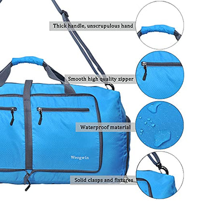 Woogwin Travel Duffel Bag Large Foldable Waterproof Overnight Bag for Beach Swim Bags Pool Sports Gym - color: 60L Blue