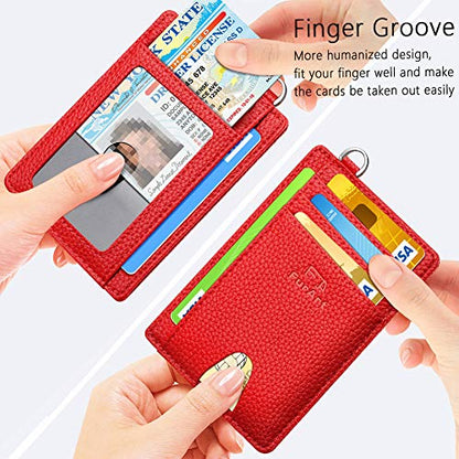 FurArt Slim Minimalist Wallet RFID Credit Card Holder for Men - color: Litchi Cerise