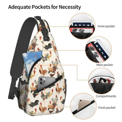 Sling Bag Rooster Chickens Sling Backpack Hiking Daypack Crossbody Shoulder Backpack Travel Chest Pack For Men Women - color: Rooster Chickens