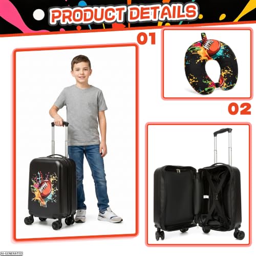 Kids Luggage Set for Boys Carry On Suitcase with Spinner Wheels Hardside Toddler Rolling Luggage for Travel, School, Airline Approved, Rugby Pattern - color: Rugby