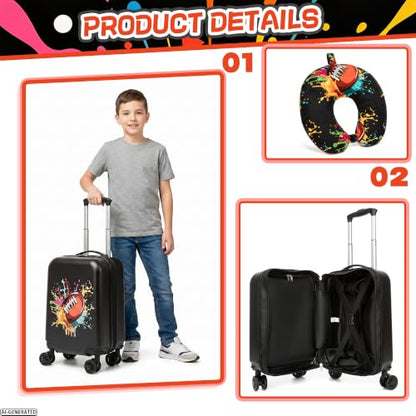 Kids Luggage Set for Boys Carry On Suitcase with Spinner Wheels Hardside Toddler Rolling Luggage for Travel, School, Airline Approved, Rugby Pattern - color: Rugby