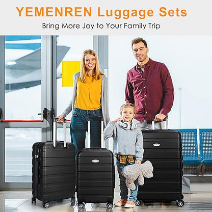 Luggage Sets Hardside Lightweight Suitcase with Spinner Wheels TSA Lock, 3-Piece Set (20/24/28) - color: Black