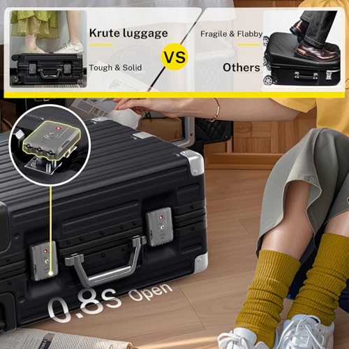 Krute Zipperless Carry On Luggage with Wheels 20 inch Hardshell Suitcase - color: Black, size: Carry-on (20 Inch)
