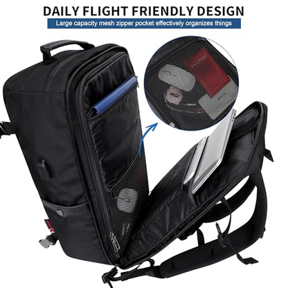 WITZMAN Travel Backpack for Men Women Laptop Backpack with USB Charging Port Carry-on Luggage Flight Approved(B686 Black) - color: Black