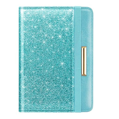 Coco Rossi Passport Holder for Travel Women Slim RFID Passport Cover Wallet - color: Glitter Teal
