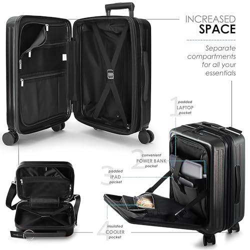 TRAVELARIM Hard Shell Luggage Sets with Spinner Wheels 4 Piece, Expandable Large Suitcases with TSA Lock, Travel Large Suitcase Set, Black Luggage Set - color: Black, size: 4 Piece Set (20/24/28)