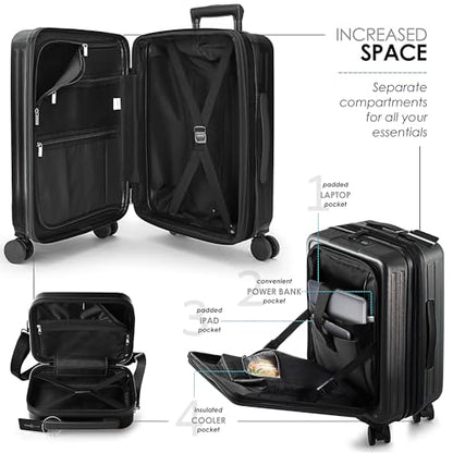 TRAVELARIM 4 Piece Luggage Sets with Spinner Wheels, Travel Suitcase Set - color: Black, size: 4 Piece Set (20/24/28)