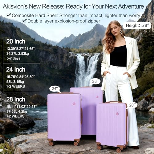 Luggage Sets 3 Piece (20/24/28 inch)-Carry On Suitcase-Suitcase With Wheels-PC+ABS - Hardside Spinner Travel Luggage, Black, 8 Pcs Set, Hardside Luggage Sets With Spinner Wheels (PURPLE) - color: PURPLE
