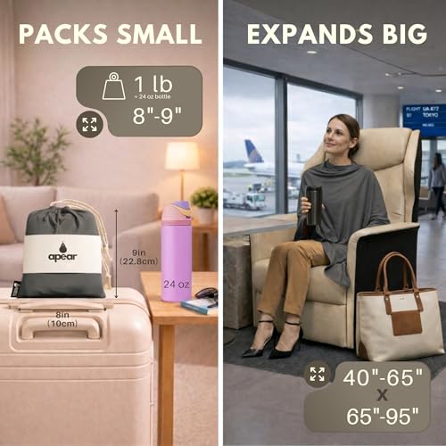Apear 16-in-1 Soft Travel and Airplane Blanket with Bag Viscose from Bamboo - color: Charcoal/Black