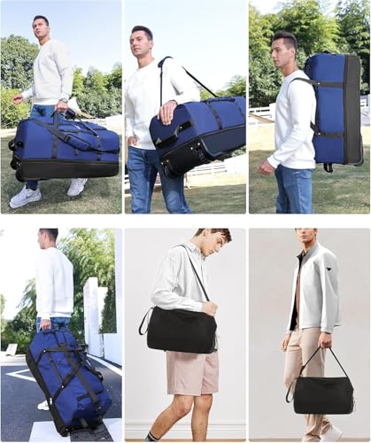 Rolling Duffle Bag with Wheels,110L/140L Expandable Soft-Sided Foldable Duffle Bag with 2 Rubber Wheels,Packable 32” Rolling Carry-On with Pockets & Compartments (Dark blue) - color: Dark blue