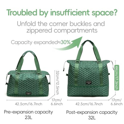 TINYAT Foldable Travel Duffle Bag - Expandable Personal Item Travel Bag,32L - color: Olive green