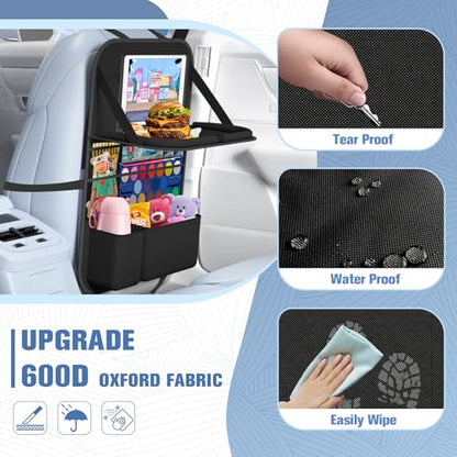 1 Pack Car Backseat Organizer with Tray, Tablet Holder for Kids Trip - color: Black