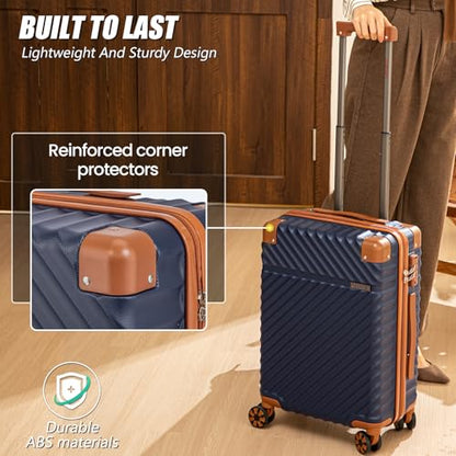 Cosbarn Carry On Luggage 22x14x9 Airline Approved,3 Piece Luggage Set - color: DarkBlue, size: 3 Piece Sets (20/BP/TB)