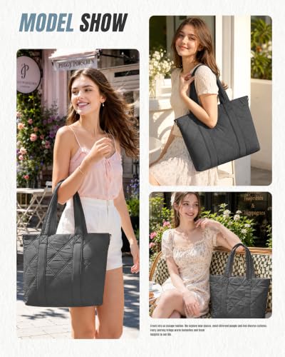 suradar Puffy Tote Bag for Women with Laptop Compartment Handbags - color: A3-dark Grey