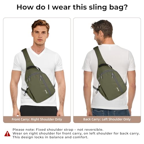 Crossbody Sling Bag, RFID Travel Hiking Sling Backpack, Compact EDC Bag - color: Green
