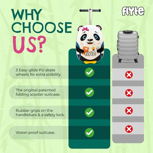 FLYTE Scooter Suitcase Folding Kids Luggage – Penni the Panda, 18 Inch Hardshell, Ride On with Wheels, 2-in-1, 25 Litre Capacity - color: Penni The Panda