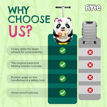 FLYTE Scooter Suitcase Folding Kids Luggage – Penni the Panda, 18 Inch Hardshell, Ride On with Wheels, 2-in-1, 25 Litre Capacity - color: Penni The Panda