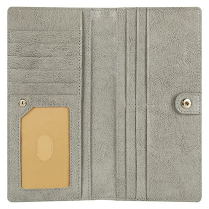 Lavemi Ultra Slim Thin Leather Women Wallet RFID Blocking Credit Card Holder Bifold Long Ladies Billfold - color: 1-waxed Gray