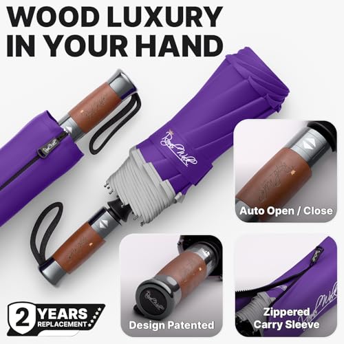 Royal Walk Compact Travel Umbrella for Rain, Windproof, Small & Portable - color: Purple