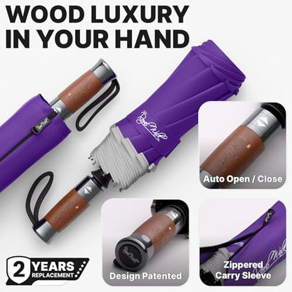 Royal Walk Compact Travel Umbrella for Rain, Windproof, Small & Portable - color: Purple