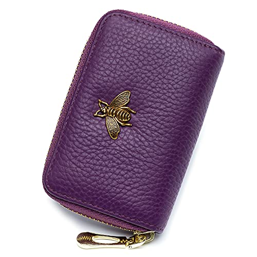 imeetu RFID Credit Card Holder, Small Card Wallet Women, Leather Card Case | Genuine Leather Women's Card & id Cases, Change Coin Purse with Zipper Keychain id Window, 20 Colors & 3 Styles, Daily, Gifts - color: Lite - Purple, size: Lite