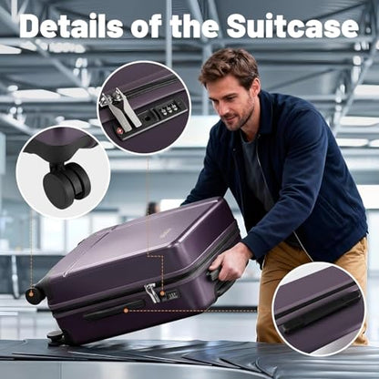 2 Piece Luggage Set, Carry on & Checked Suitcase with TSA Lock, Durable Hardshell & Silent 360 Wheels for Business Travel, Airline Approved (20" 14") (Light Purple) - color: Light Purple