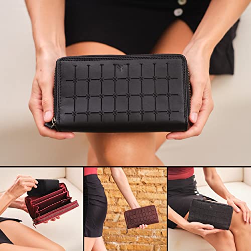 RFID Leather Wallet for Women, Genuine RFID Leather Card Holder - color: Square - Black