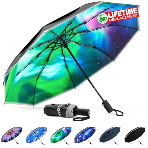 G4Free 42 Inch Eco Windproof Umbrella for Rain Strong Compact Umbrellas - color: Black/Aurora