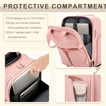 Arcoyard Underseat Carry On Luggage with Wheels, 17.3" Personal Item Bag - color: Pink
