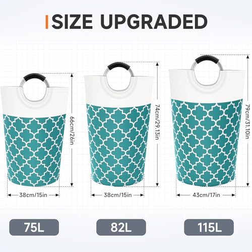Large Laundry Basket, 75L Tall Collapsible Hamper with Handles, Green - color: Green, size: 75l