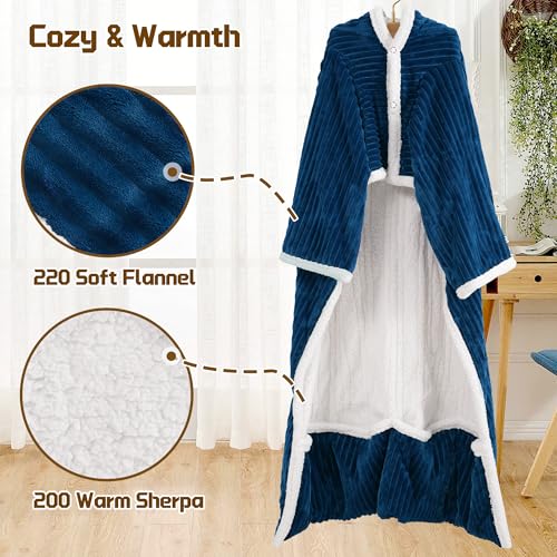 Wearable Heated Blanket with Sleeves& Foot Pocket Electric Robe, Navy - color: Navy Blue