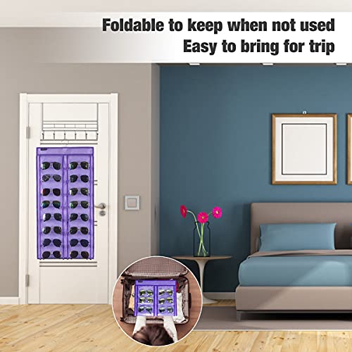 Dual Sided Hanging Sunglasses Organizer Wall Eyeglass Holder Sunglass Rack for Home with 32 Dust Proof Pockets (32 Pockets-Purple) - color: 32 Pockets-Purple
