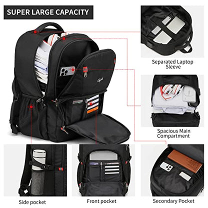 CAFELE 17.3 inch Laptop Backpack,Large Backpack Computer Bookbag Rucksack with USB Charging Port,Water Resistant Sturdy Backpack for Business College School Travel,Men Women Casual Daypack,Black - color: Black