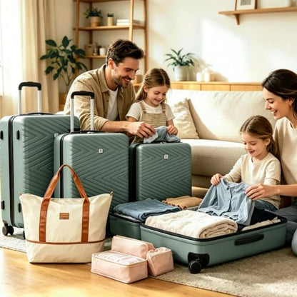 Travelhouse 9-Piece Hardshell Luggage Set with Spinner Wheels & TSA Lock - color: OLIVE GREEN, size: 9 piece