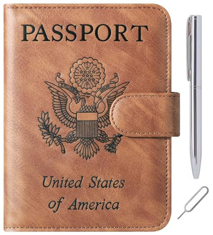 LOHASLIFE Passport Holder for Travel, Rfid Blocking Passport Cover Wallet - color: 120#Brown