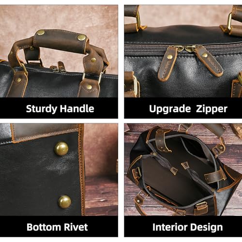 Water Resistant Canvas + Leather Travel Luggage Tote Duffle Gym Suitcase Weekender Overnight Bag For Men Male FB8151 (X-8151-Black) - color: Black