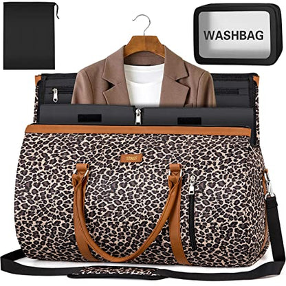 Convertible 2-in-1 Garment Bag for Travel With Toiletry Bag for Women & Men - color: C-brown Leopard
