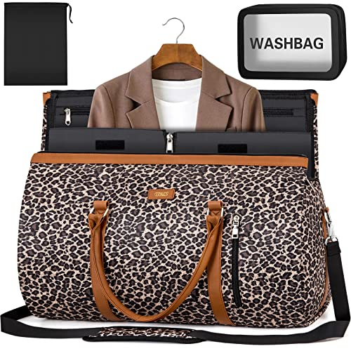 Convertible 2-in-1 Garment Bag for Travel With Toiletry Bag for Women & Men - color: C-brown Leopard