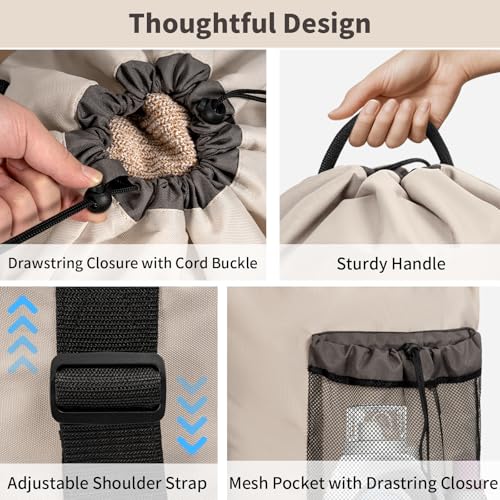 150L Laundry Bag Backpack with 3 Sizes Mesh Wash Bags and Shoulder Straps - color: Beige, size: 150L