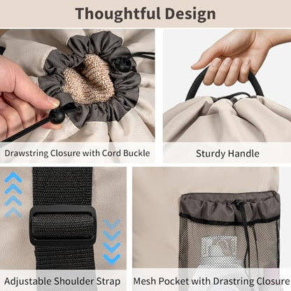 150L Laundry Bag Backpack with 3 Sizes Mesh Wash Bags and Shoulder Straps - color: Beige, size: 150L