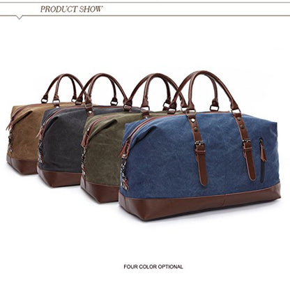 Coffee Canvas PU Leather Travel Tote Duffel Bag Carry on Bag Weekender Overnight Bag 21.3'' L x 13'' H x 9.4'' D - color: Coffee