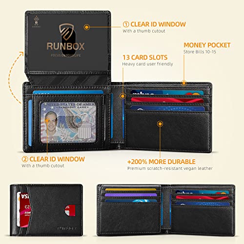 RUNBOX Wallet for Men -Slim Rfid Leather Mens Bifold Novelty Wallets 2 ID Window With Gift Box Men's Accessories - color: Classic black-new