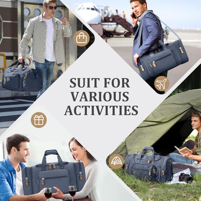 Gonex Canvas Duffle Bag, Expandable 60L Travel Overnight Weekender Bag - color: Denim Blue, size: X-Large-60L (Without Shoe Compartment)