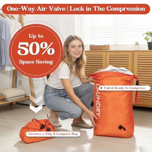 Travel Laundry Bag, Vacuum Compression Dirty Clothes Travel Bag - color: Orange, size: Large