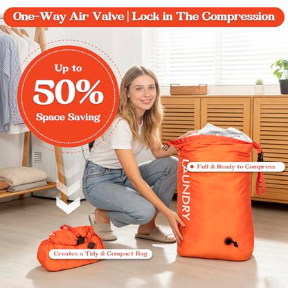 Travel Laundry Bag, Vacuum Compression Dirty Clothes Travel Bag - color: Orange, size: Large